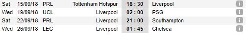 Liverpool schedule