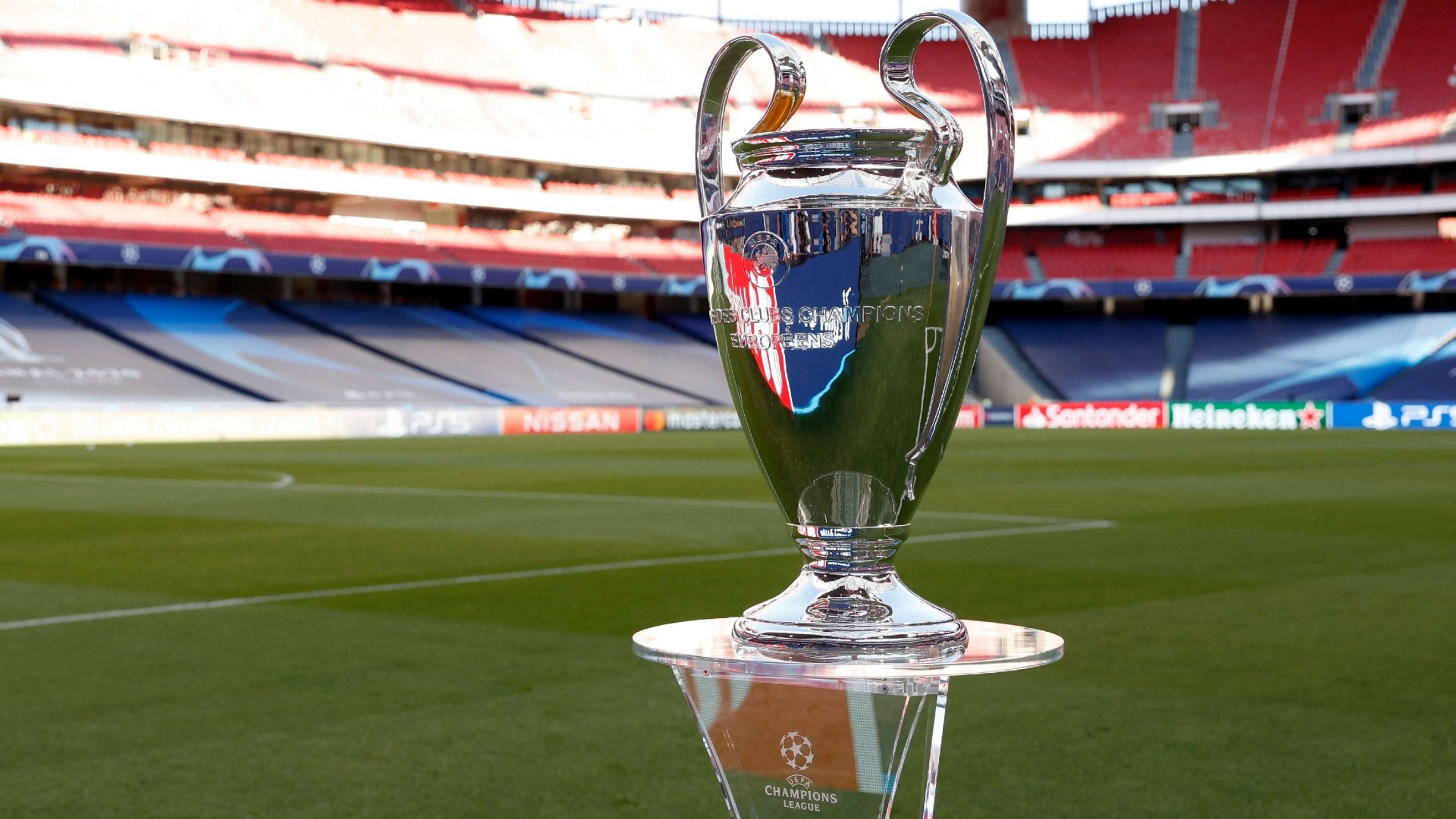 A detailed view of the Champions League Trophy 