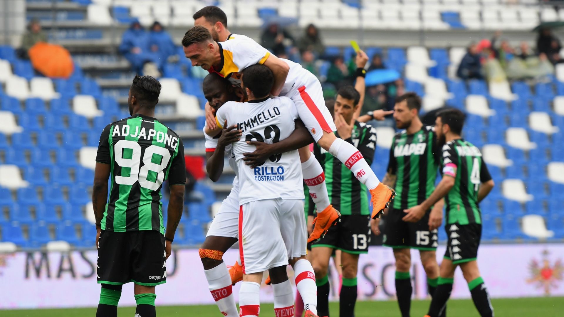 Benevento celebrating Sassuolo Benevento Serie A