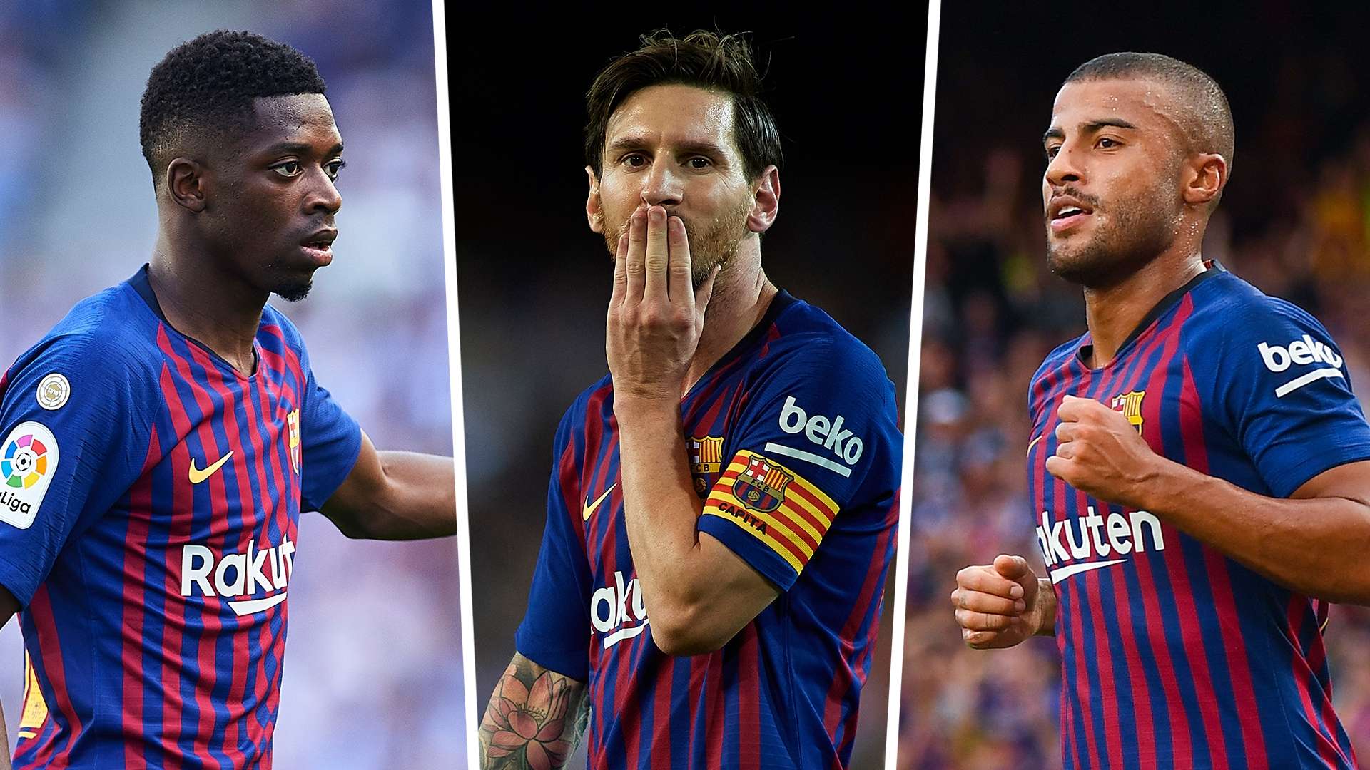 Ousmane Dembele, Lionel Messi, Rafinha, Barcelona composite