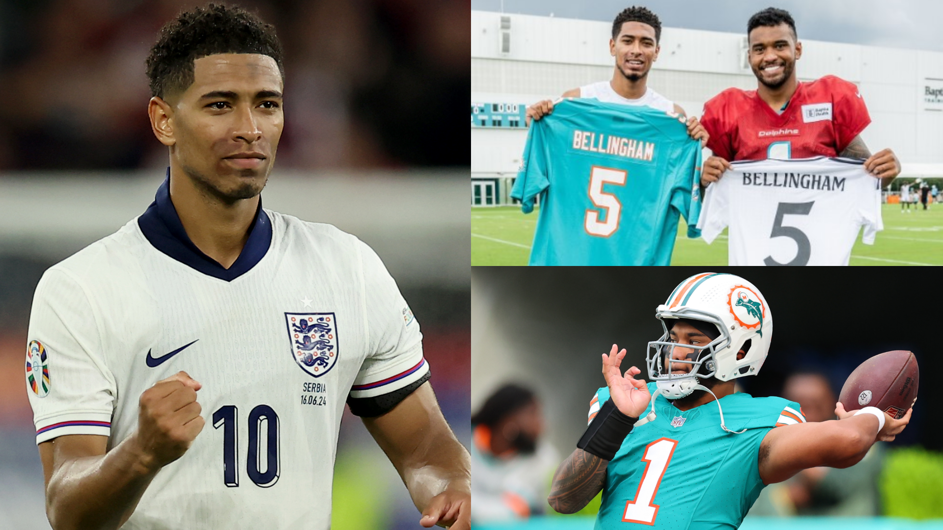 VIDEO: Jude Bellingham swaps jerseys with Tua Tagovailoa during visit to Miami Dolphins training complex as NFL star reveals he's a 'big fan' of Real Madrid & England sensation | Goal.com