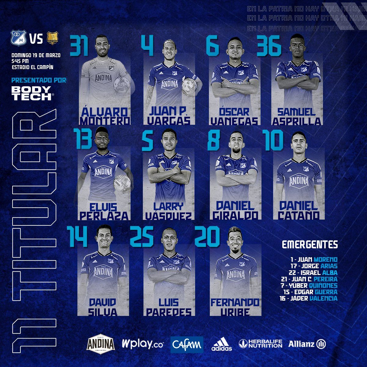 Nómina Millonarios Fecha 9 Liga BetPlay 2023