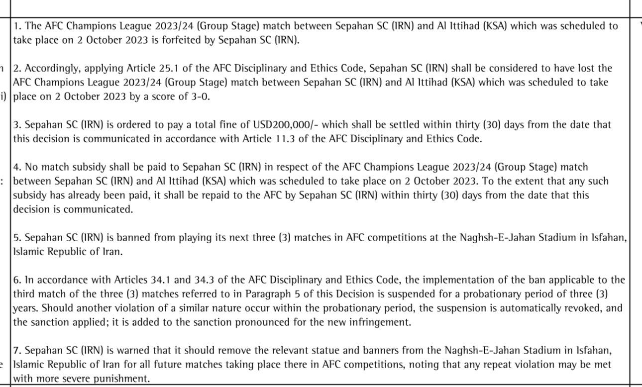 Asian Football Confederation statement