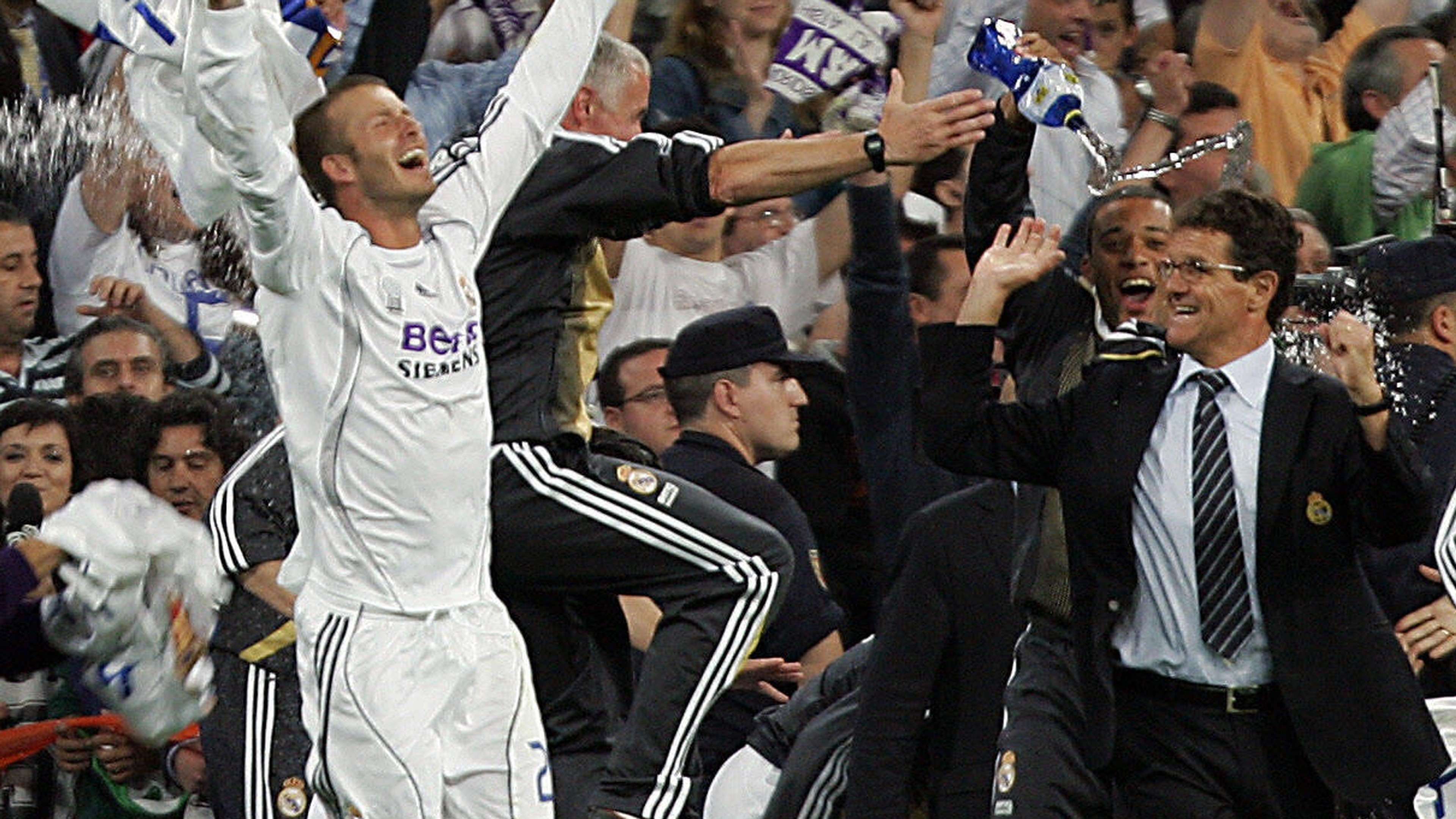 David Beckham Fabio Capello Real Madrid win Liga trophy at 2007