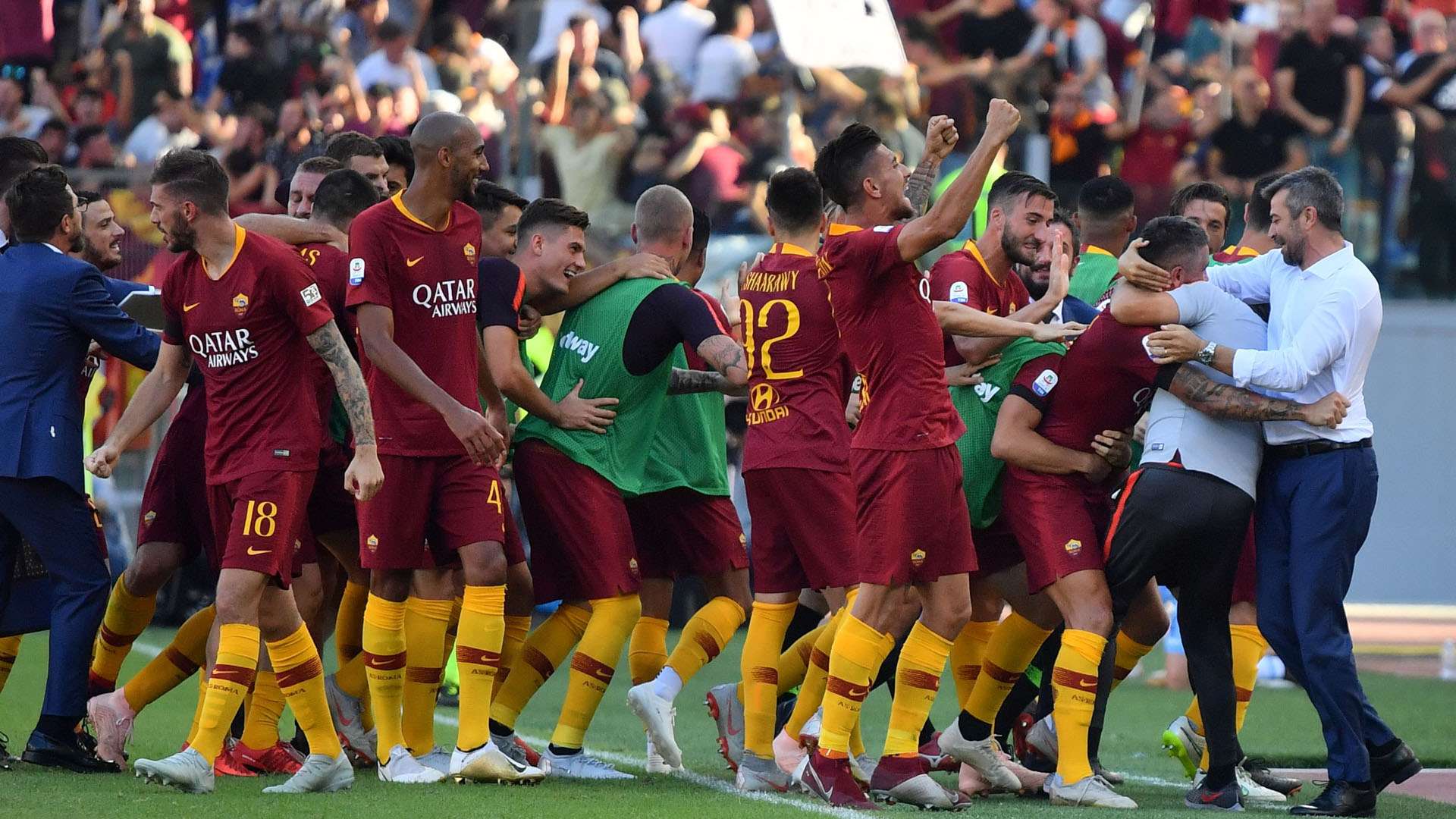 Roma celebrating vs Lazio