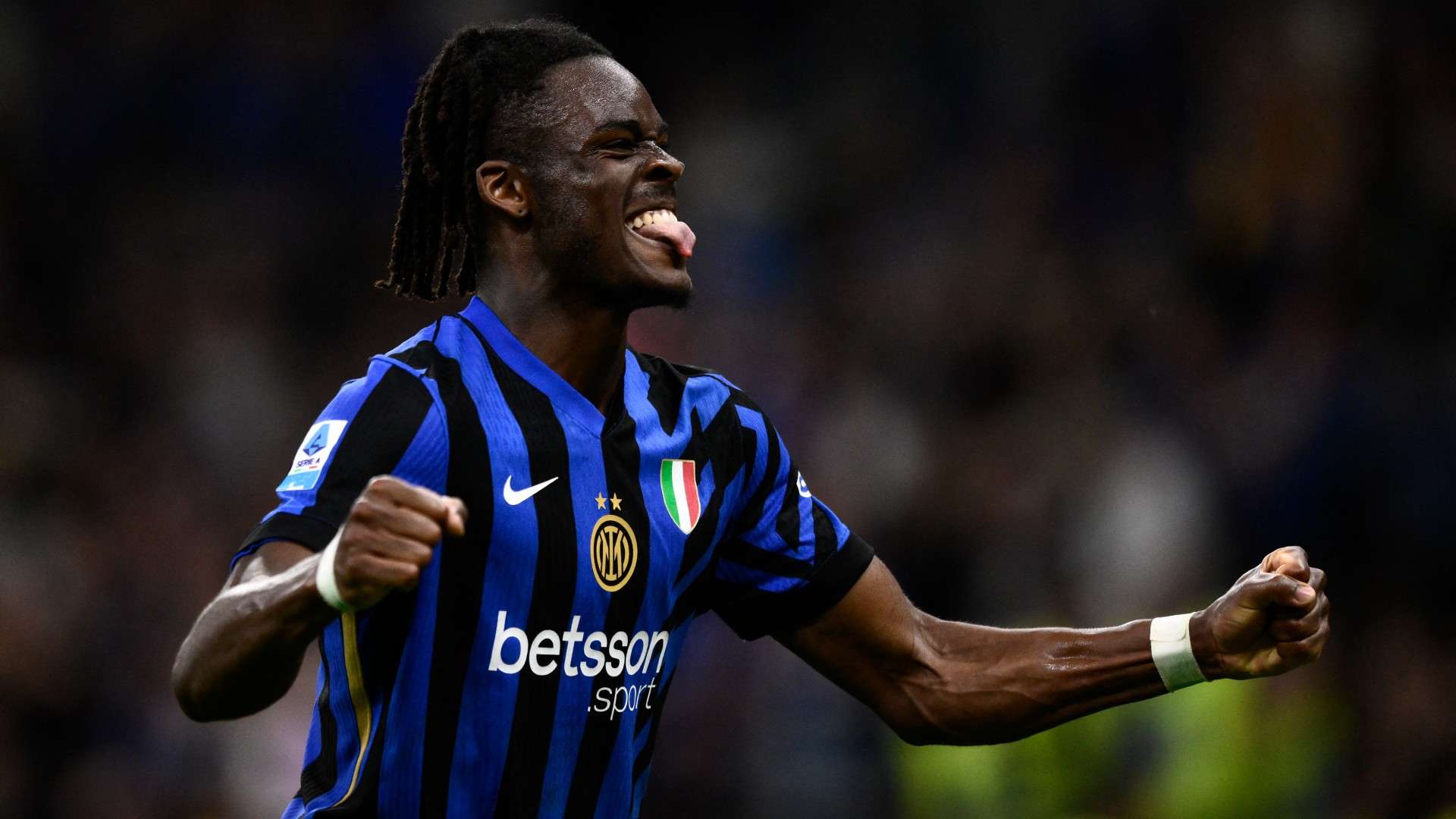 Inter Milan's German defender #31 Yann Bisseck celebrates scoring