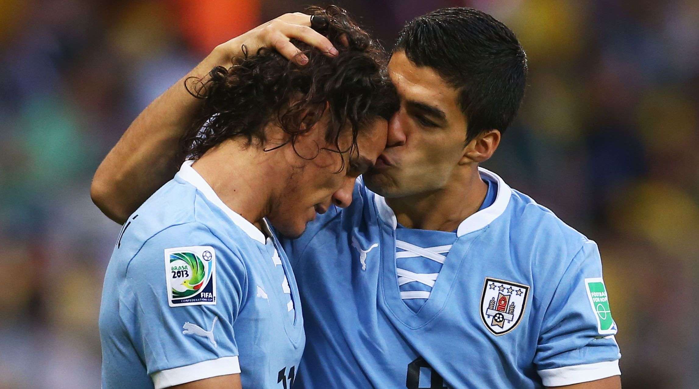 Uruguay's Edinson Cavani and Luis Suarez
