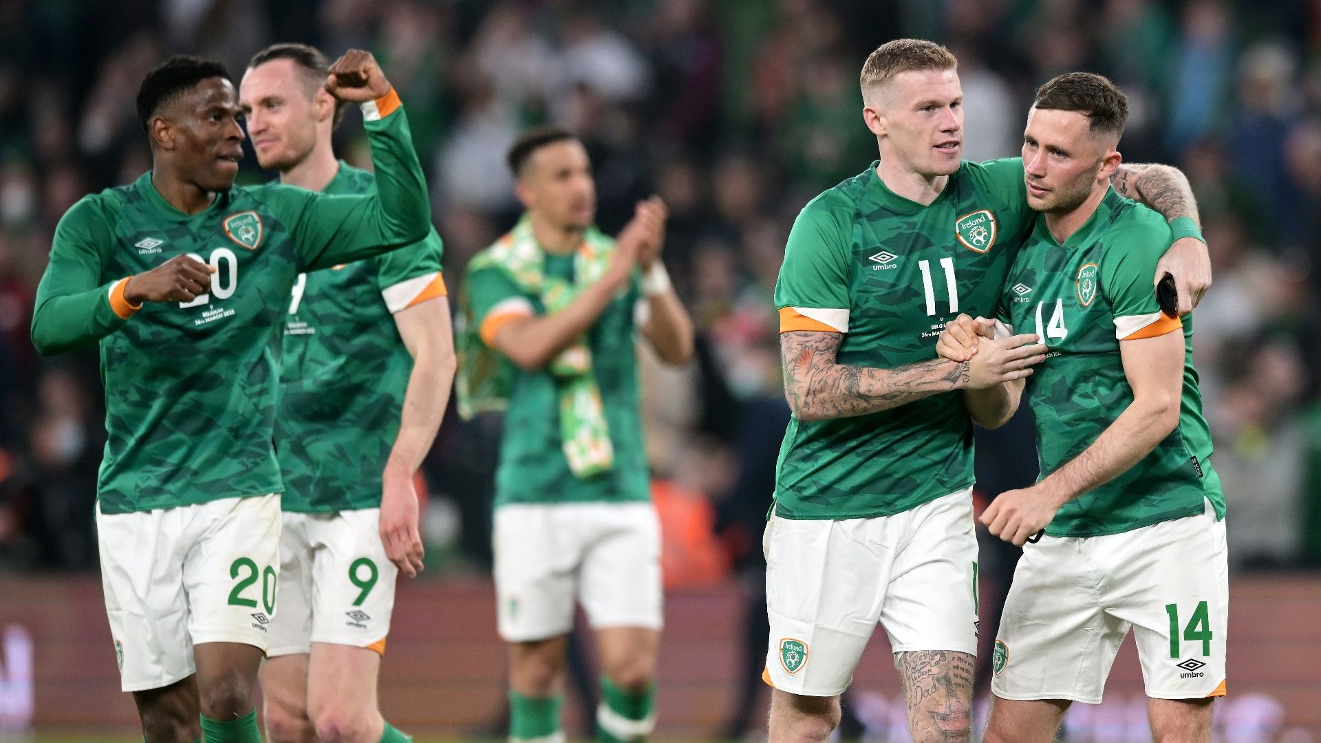 Ireland celebrate Alan Browne goal vs Belgium