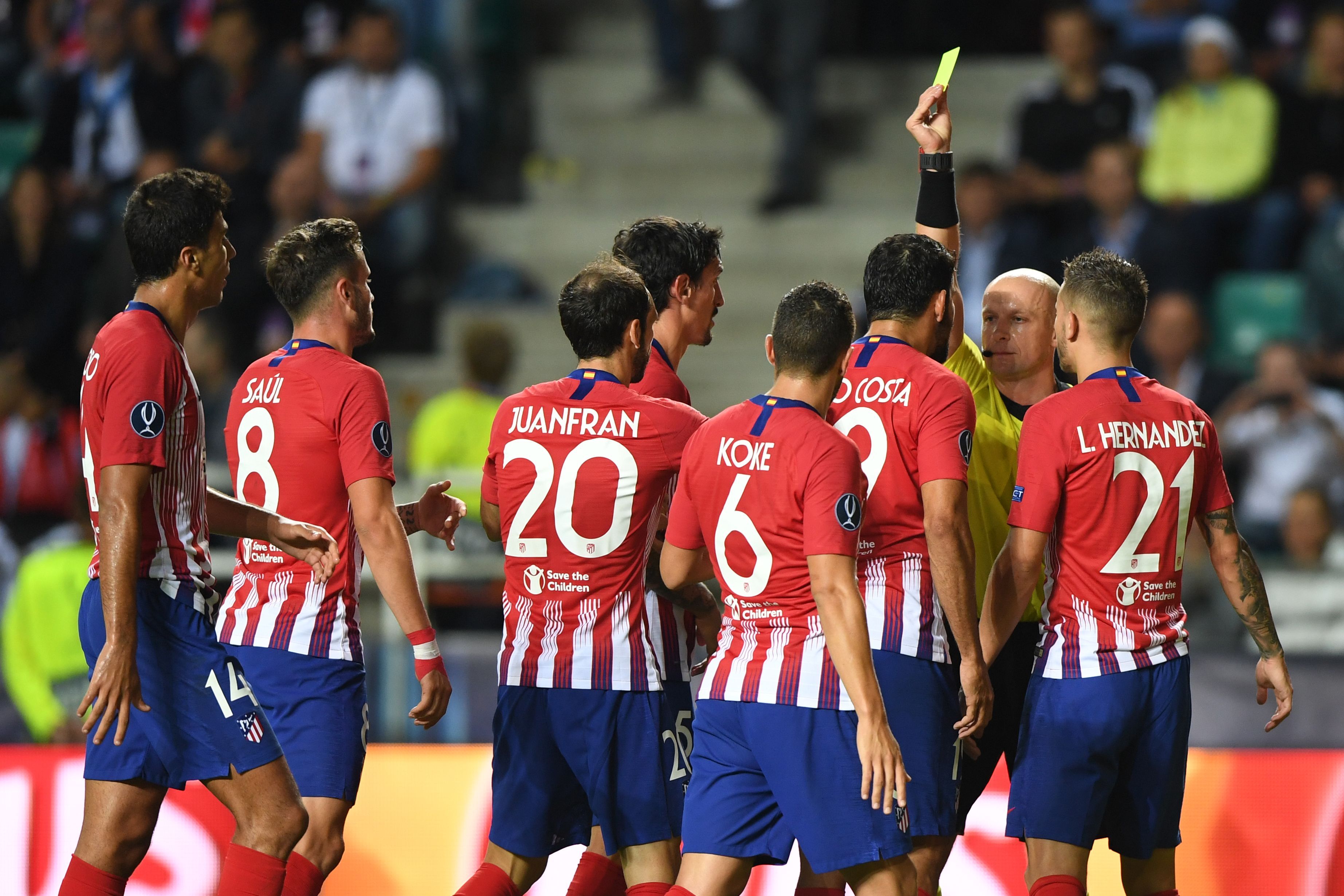 Diego Costa yellow card Real Madrid Atletico Madrid UEFA Super Cup 2018