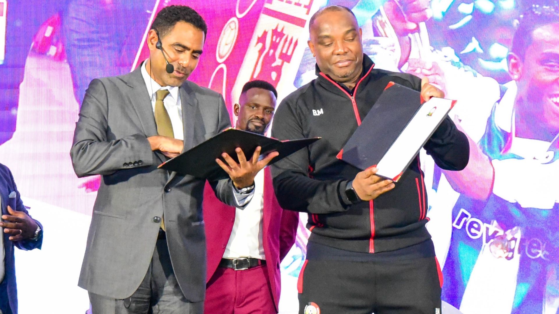 FKF President Mohamed Hussein and Harambee Stars coach Benni McCarthy