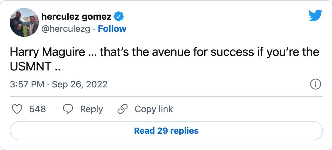 Herculez Gomez Harry Maguire tweet