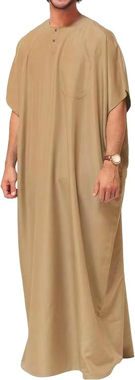  قفطان سادة فضفاض باكمام قصيرة للرجال