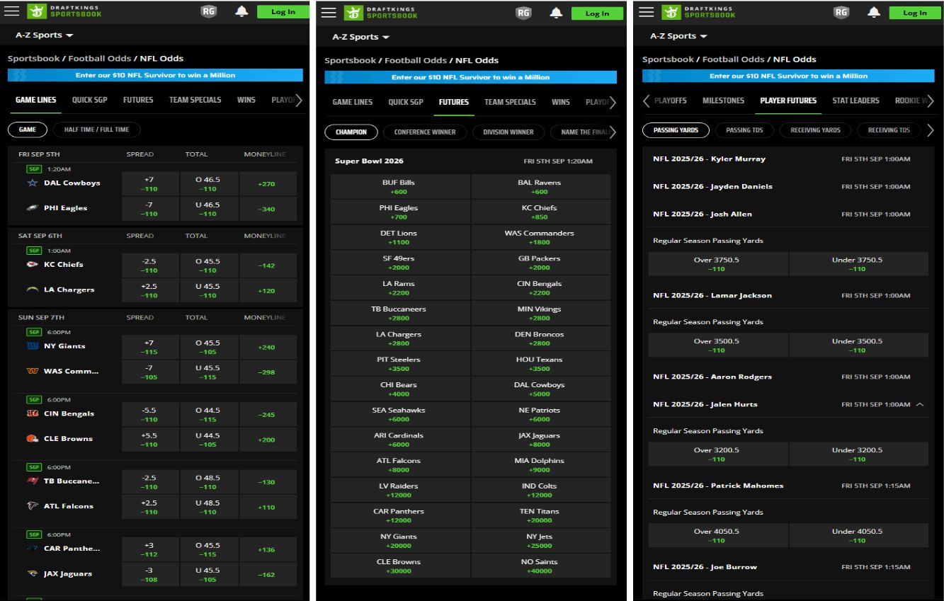 draftkings nfl betting