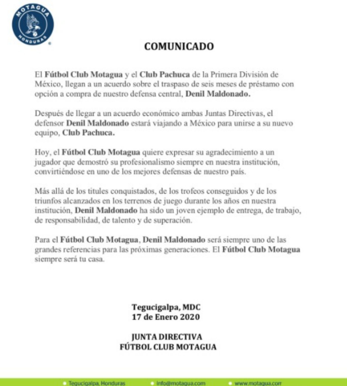 Motagua communique 01172020