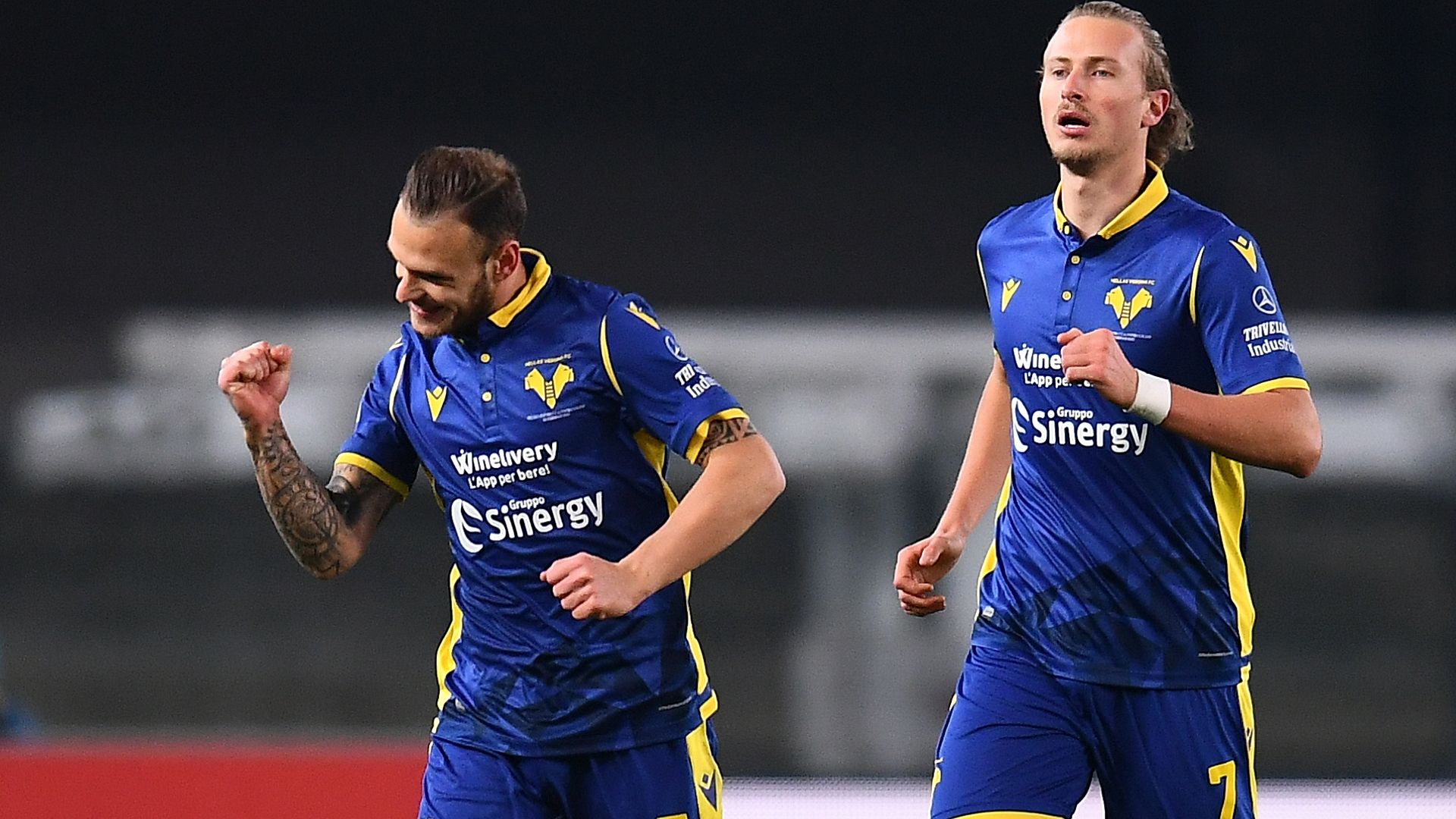 Dimarco Verona Parma Serie A celebrating