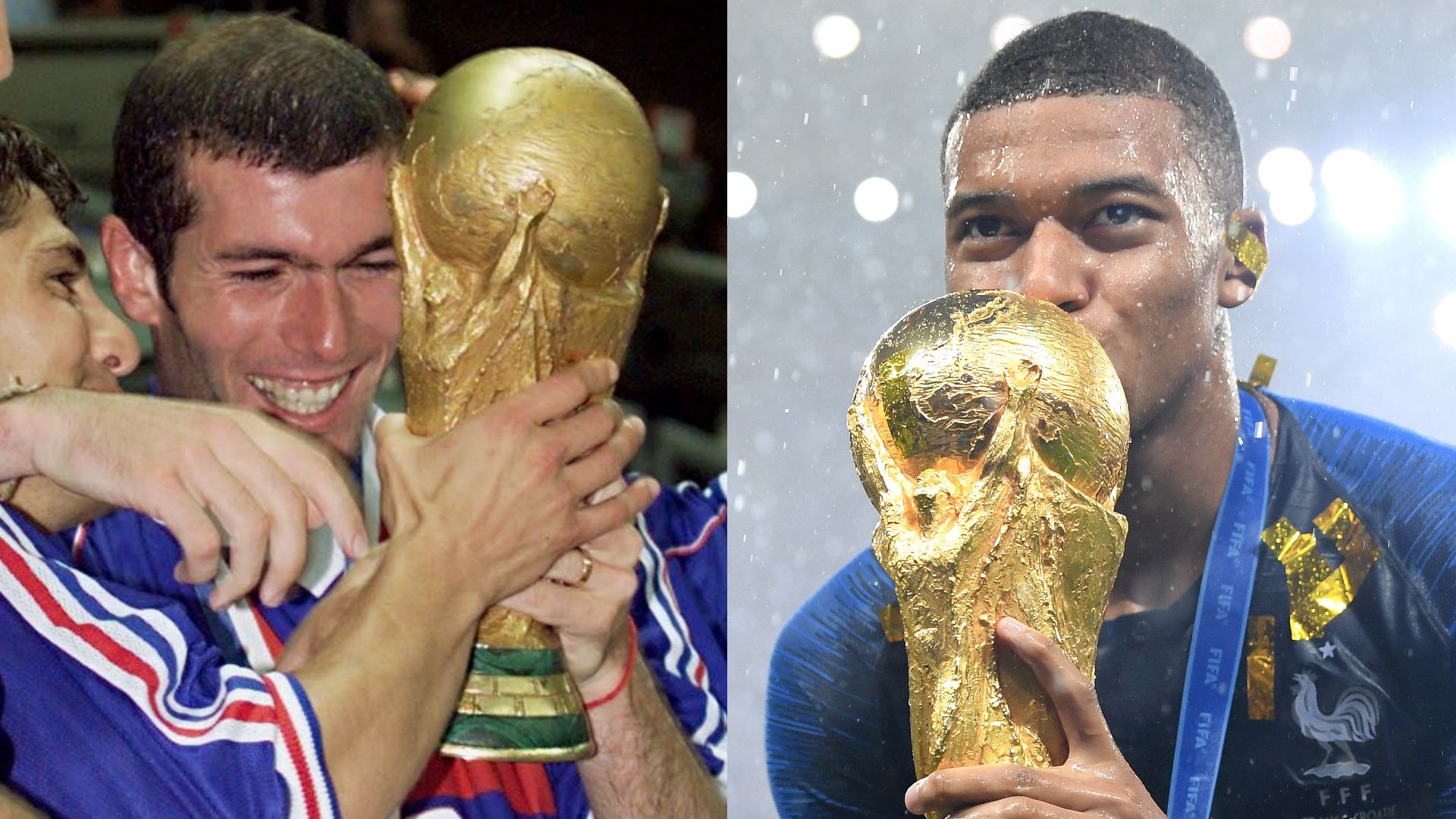 Kylian Mbappe Zinedine Zidane World Cup trophy