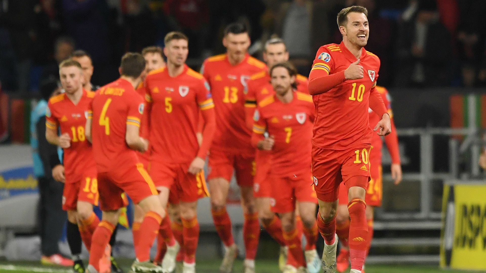 Aaron Ramsey Wales v Hungary Celebration 11192019