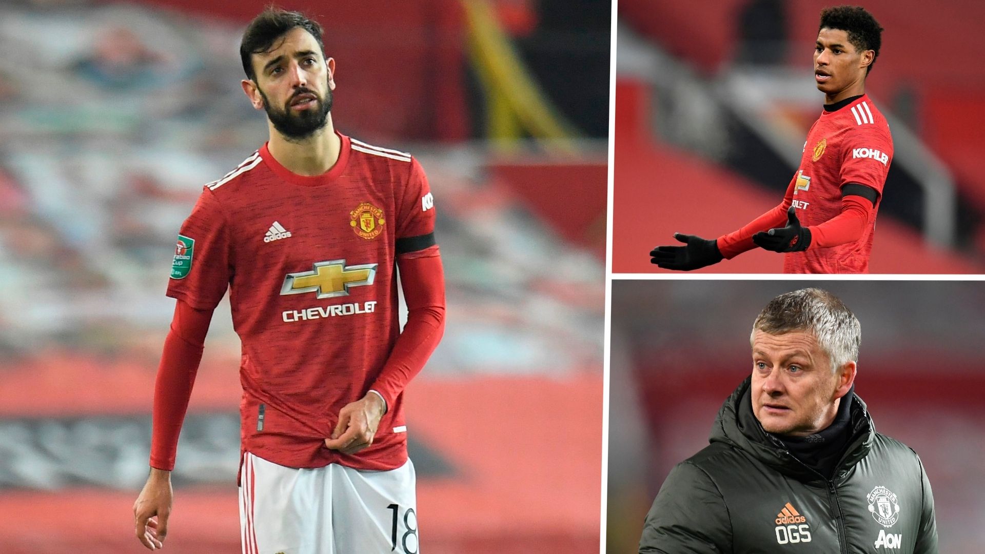 Bruno Fernandes Marcus Rashford Ole Gunnar Solskjaer Man Utd GFX
