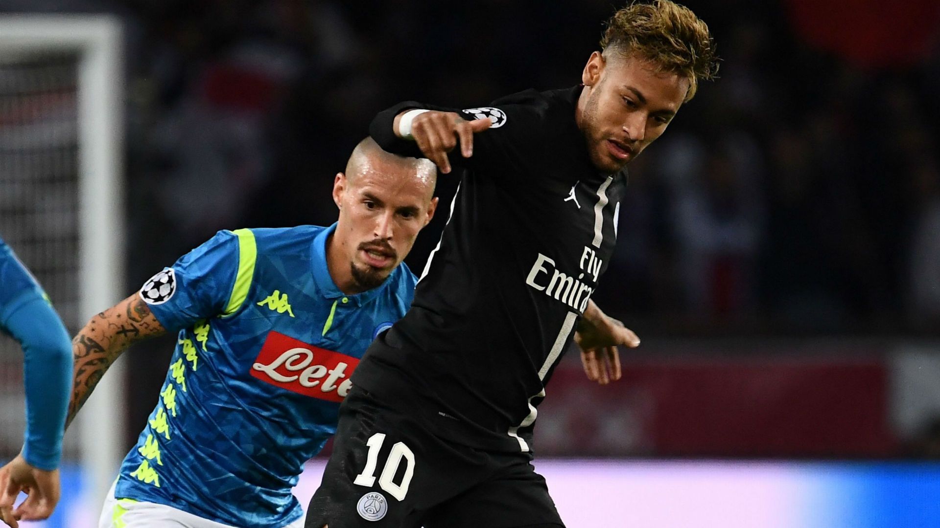Neymar Marek Hamsik PSG Napoli UEFA Champions League 24102018