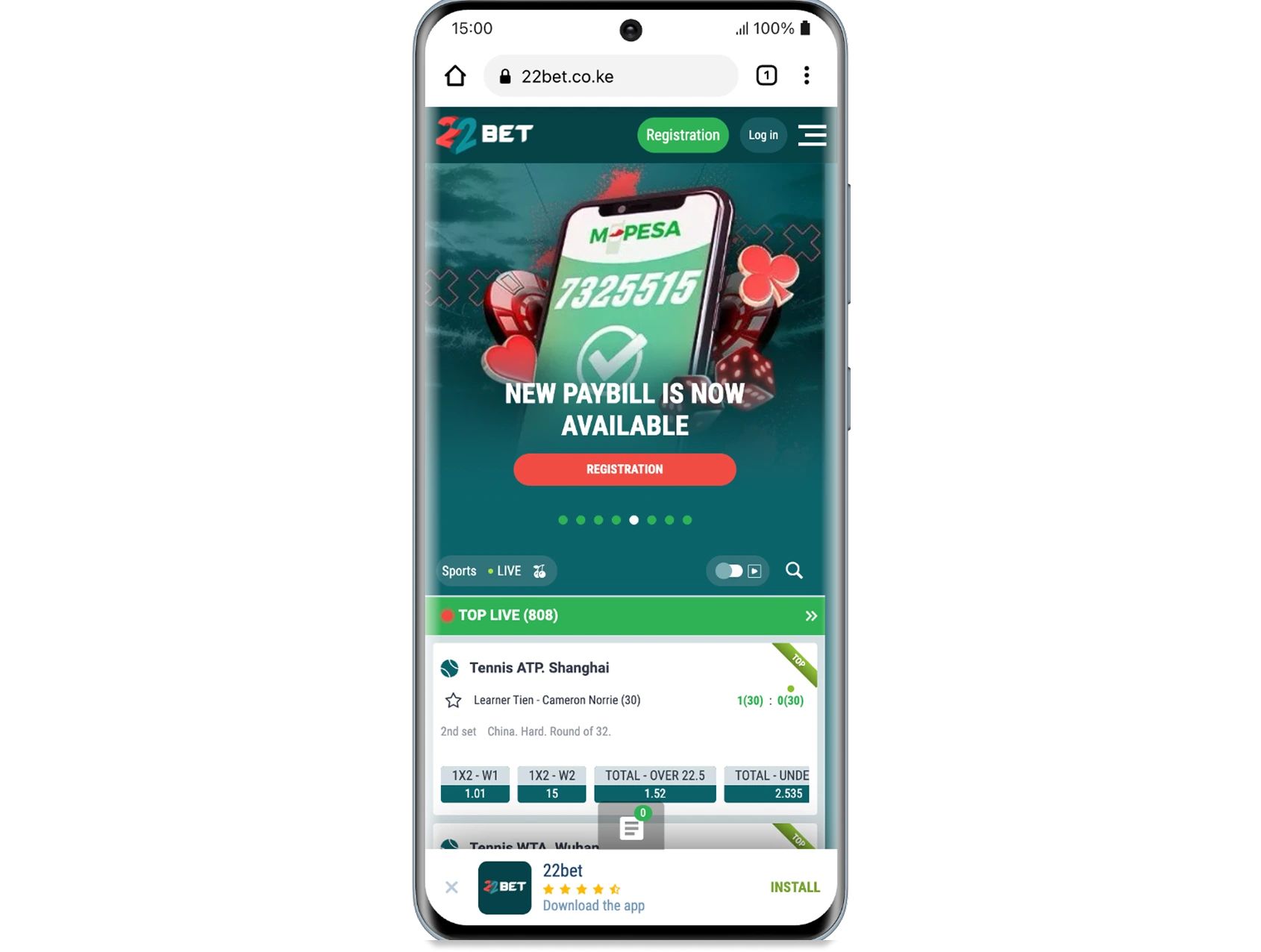 22bet kenya mobile homepage