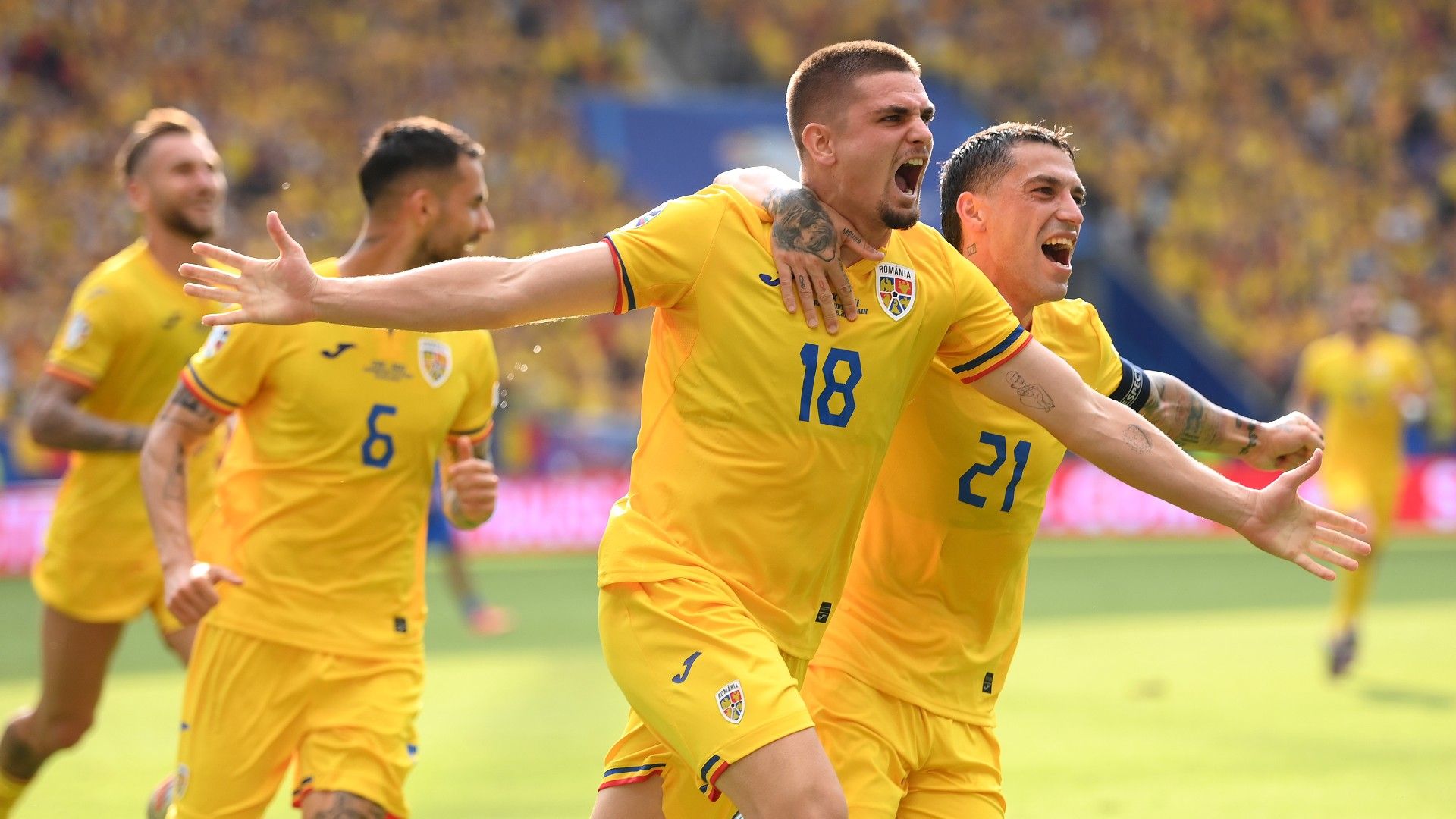 Razvan Marin celebrates scoring his team's first goal 