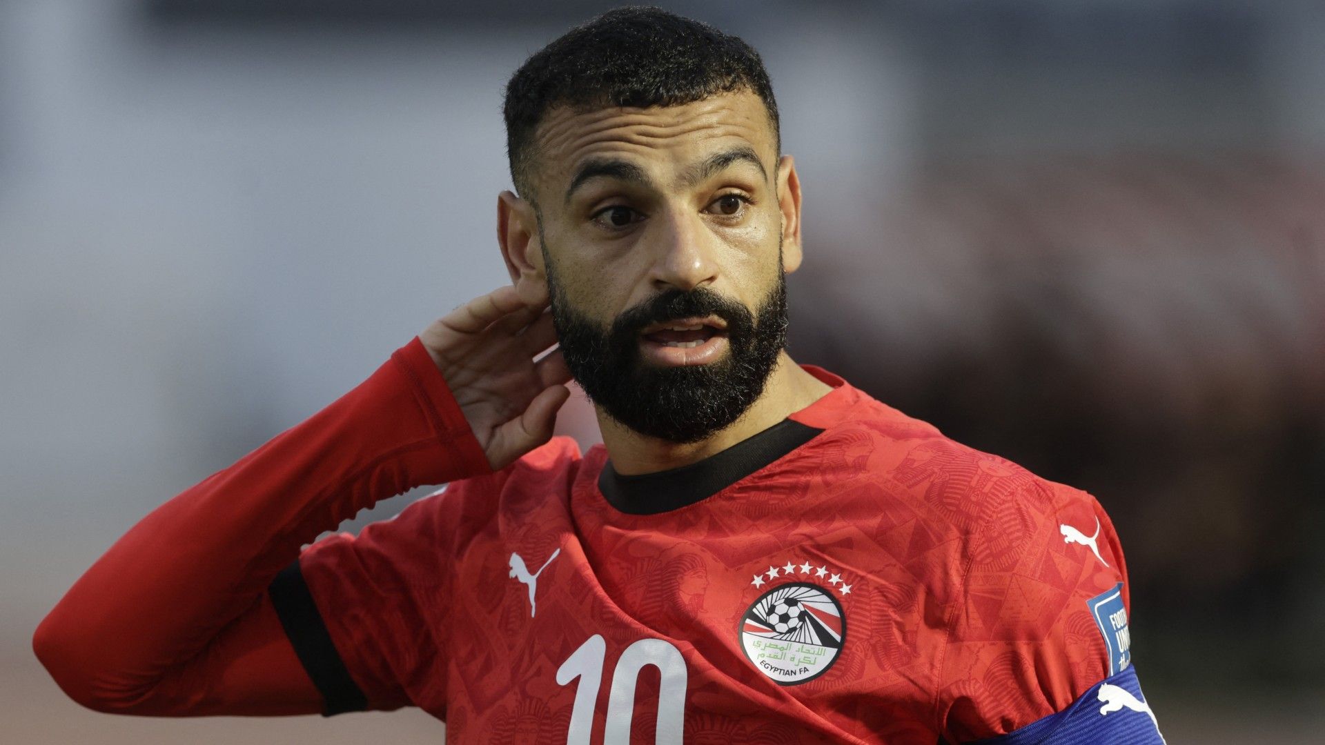 Egypt's forward #10 Mohamed Salah looks on 1920