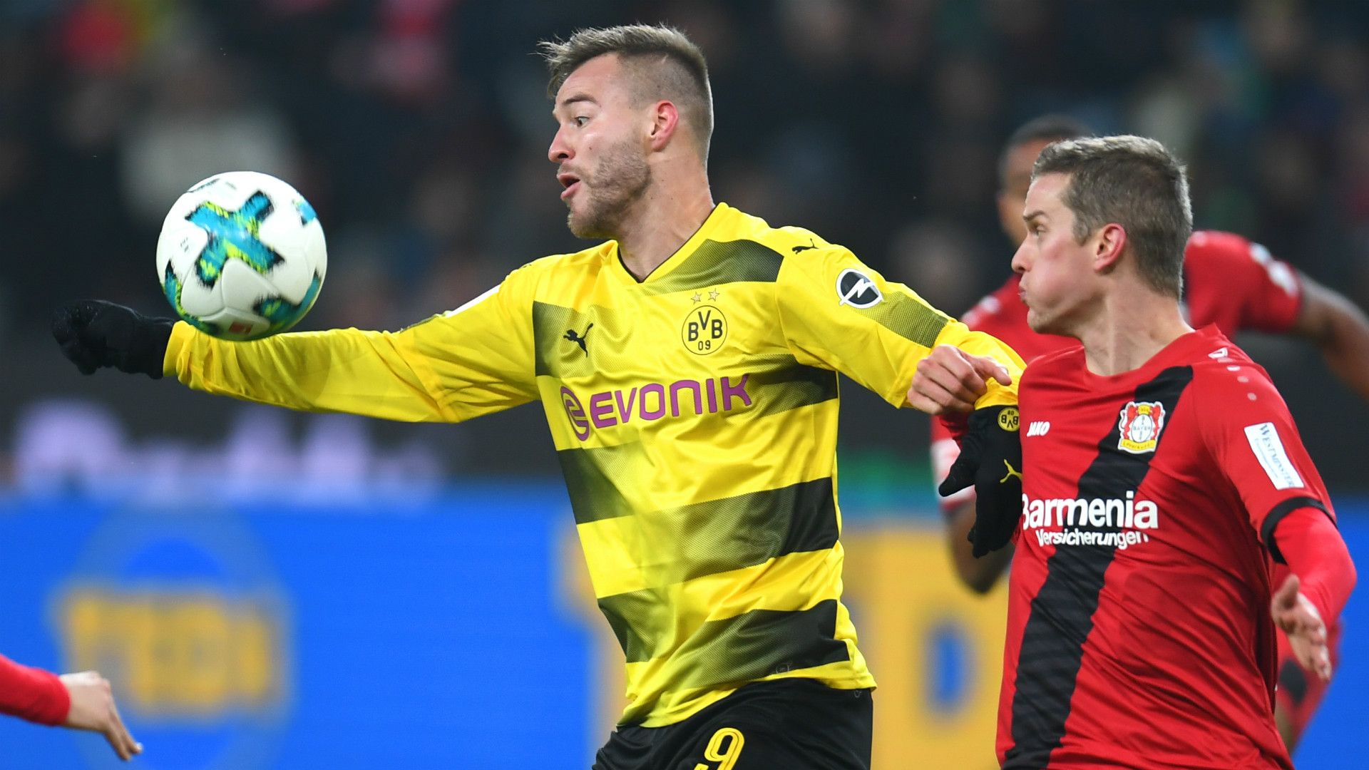 ANDREY YARMOLENKO BORUSSIA DORTMUND LARS BENDER BAYER LEVERKUSEN GERMAN BUNDESLIGA 02122017