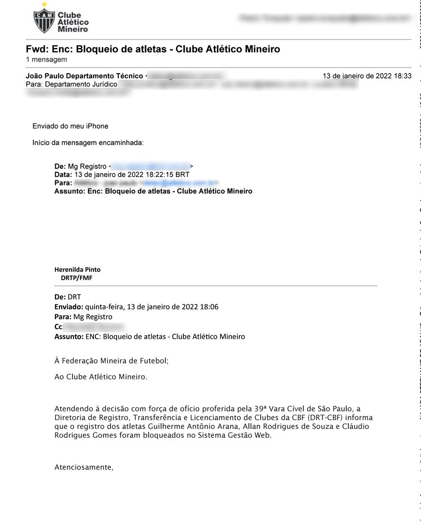 Atlético-MG, bloqueio de venda de jogadores carta 17022022