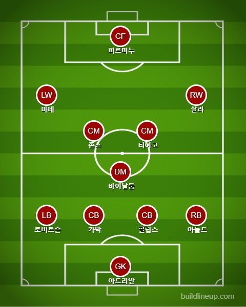리버풀 선발 라인업 vs 셰필드 유나이티드