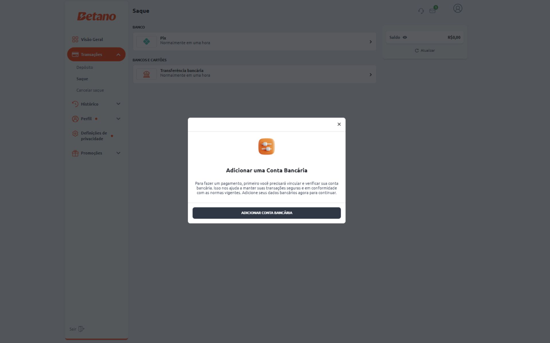 Como sacar na Betano Brasil