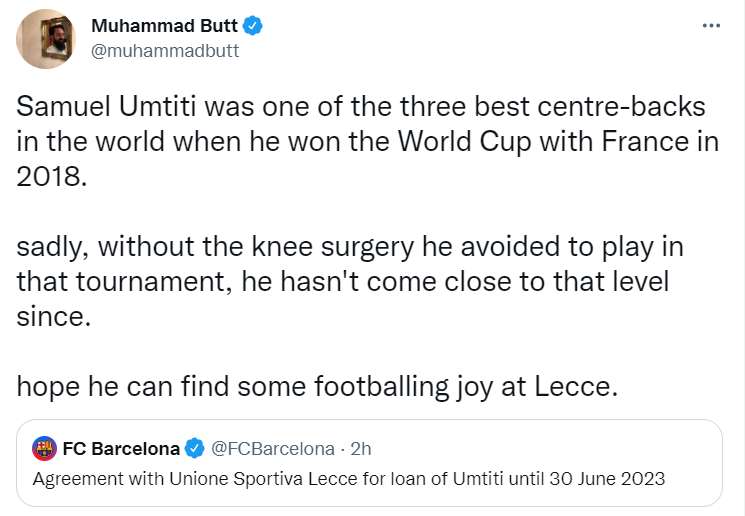 Samuel Umtiti tweet