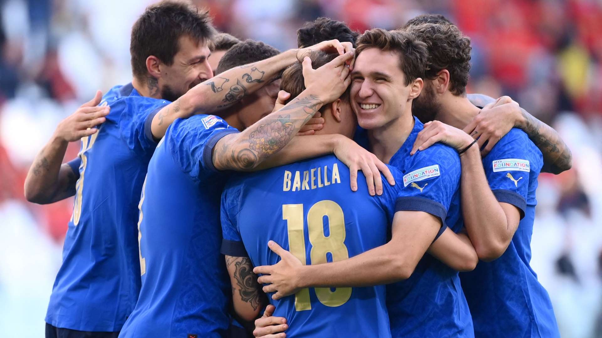 Italy celebrating Belgium Nations League