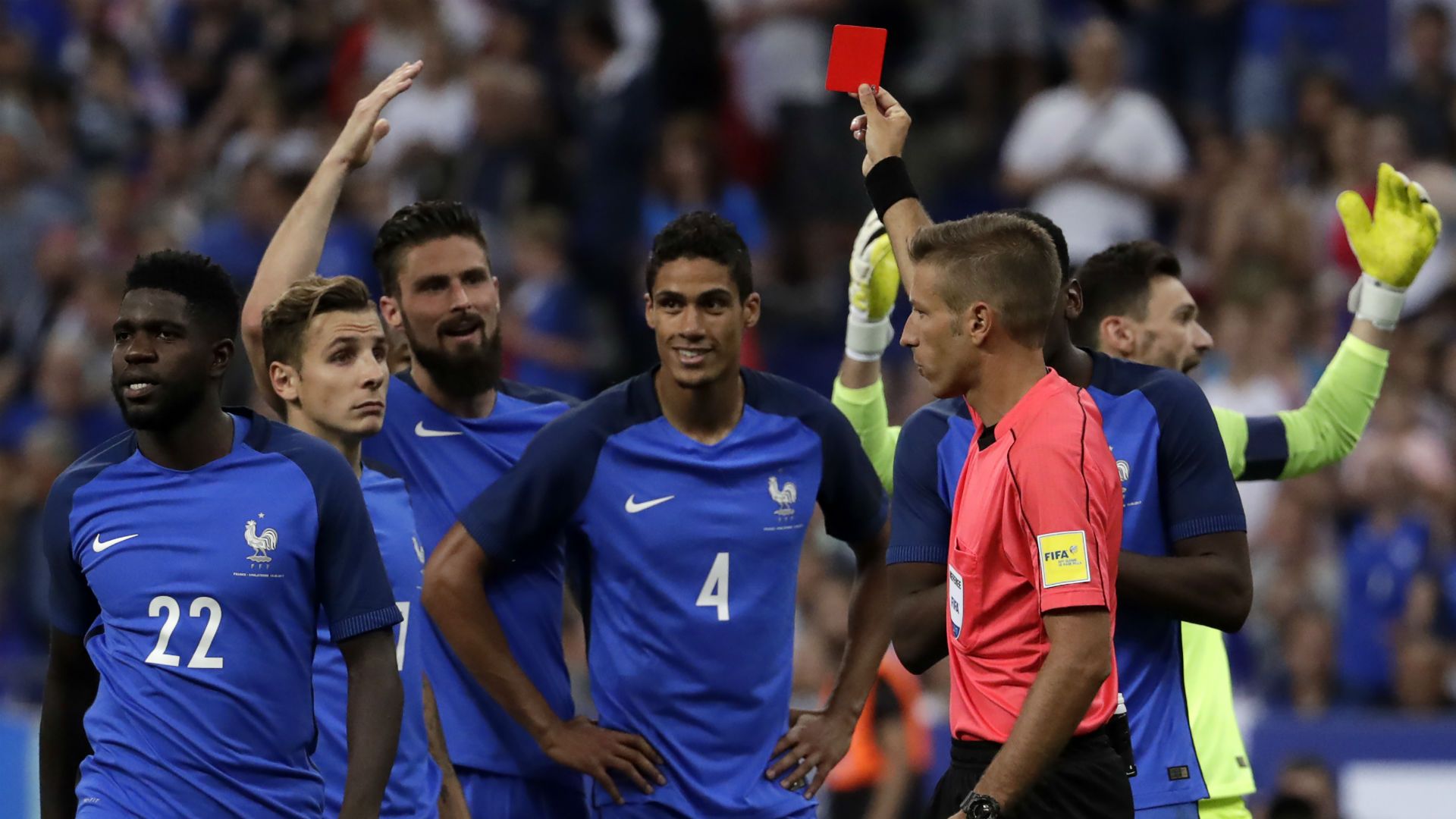 Raphael Varane France England red card