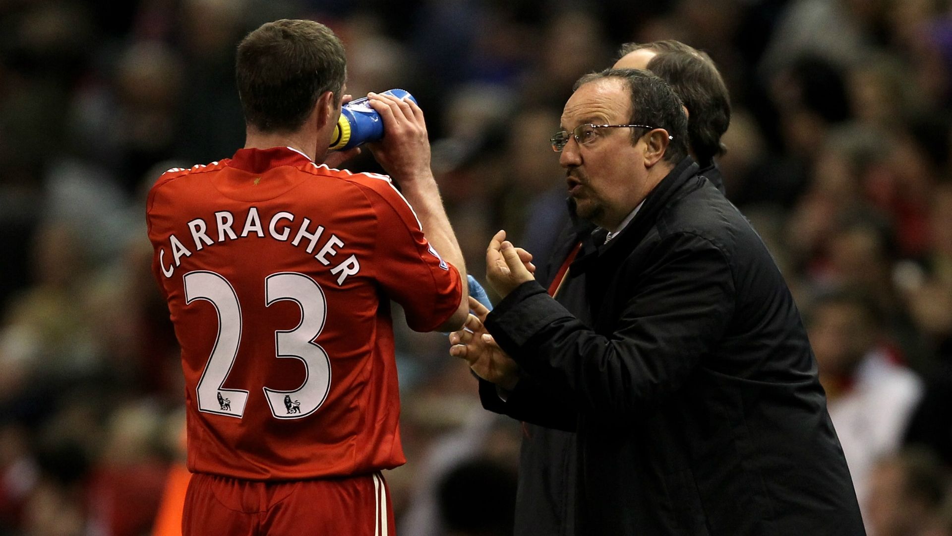 Jamie Carragher and Rafael Benitez with Liverpool