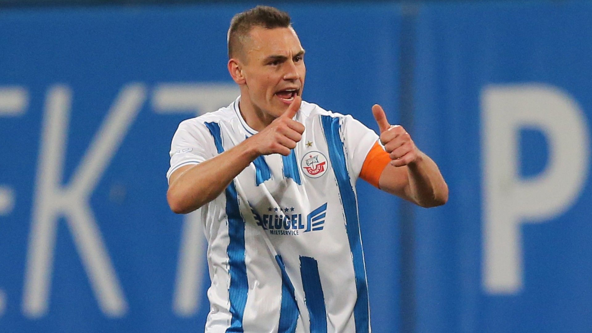  Franz Pfanne of Rostock reacts