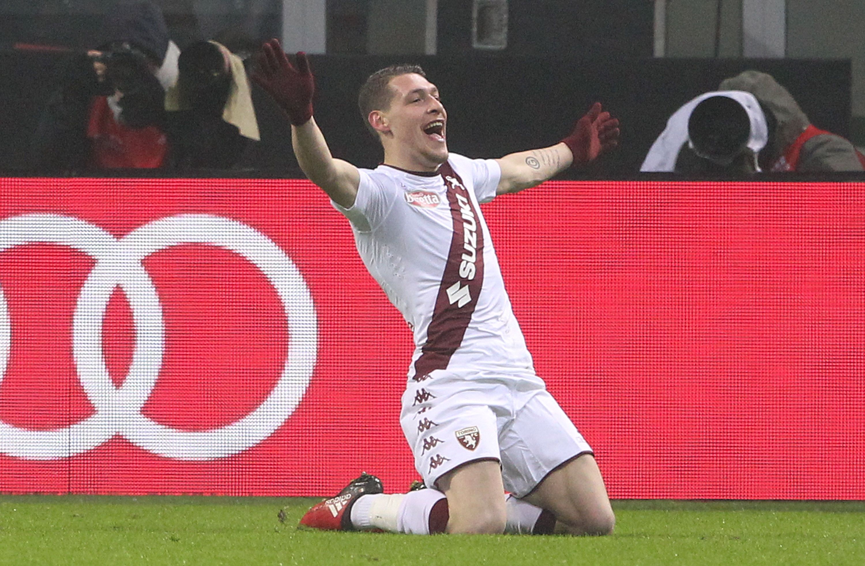 Andrea Belotti celebrates his brace against Milan