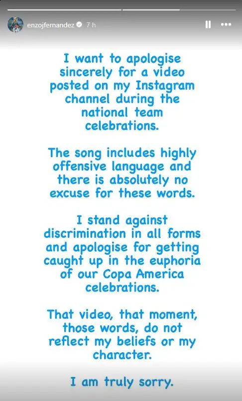 Enzo Fernandez apology