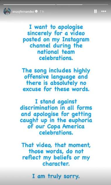 Enzo Fernandez apology