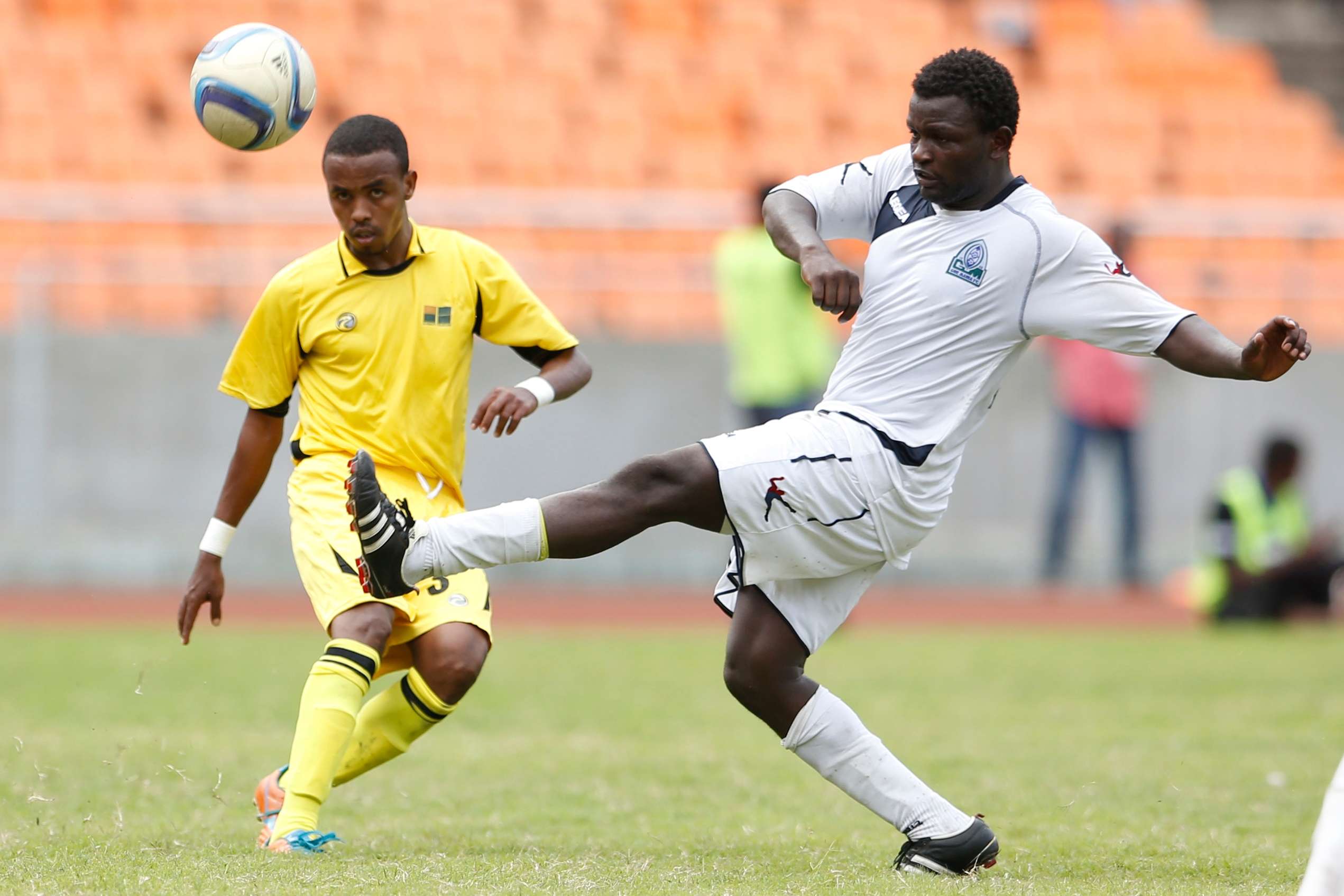 Mohamed Bouh Guedi of Telecom FC (L) vies against Enock Agwanda of Gor Mahia FC