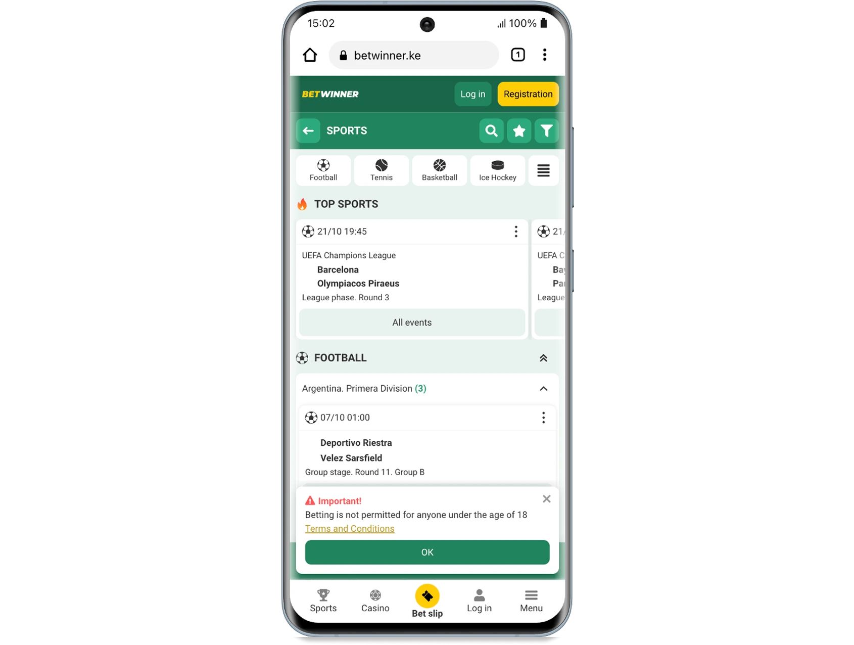 Betwinner kenya mobile homepage