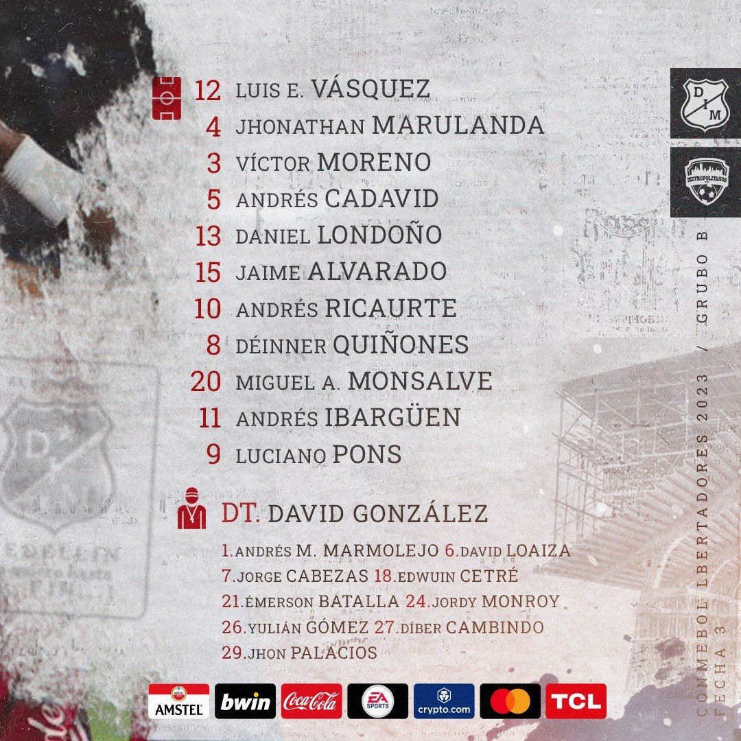 Nómina Medellín Fecha 3 Copa Libertadores 2023