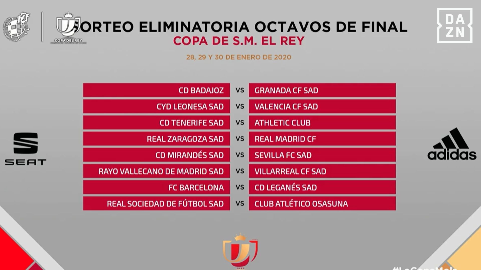 Sorteo de Copa del Rey de octavos de final