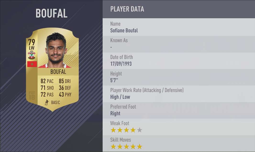 Sofiane Boufal FIFA 18 Skill Players