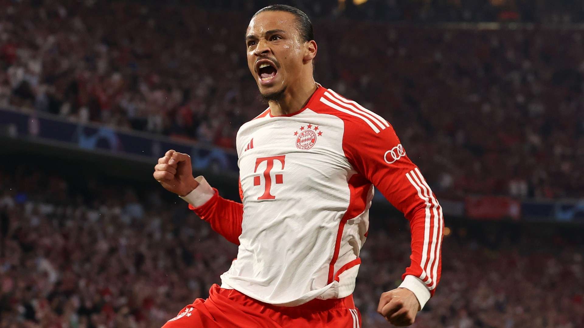 Leroy Sane of Bayern Munich celebrates scoring