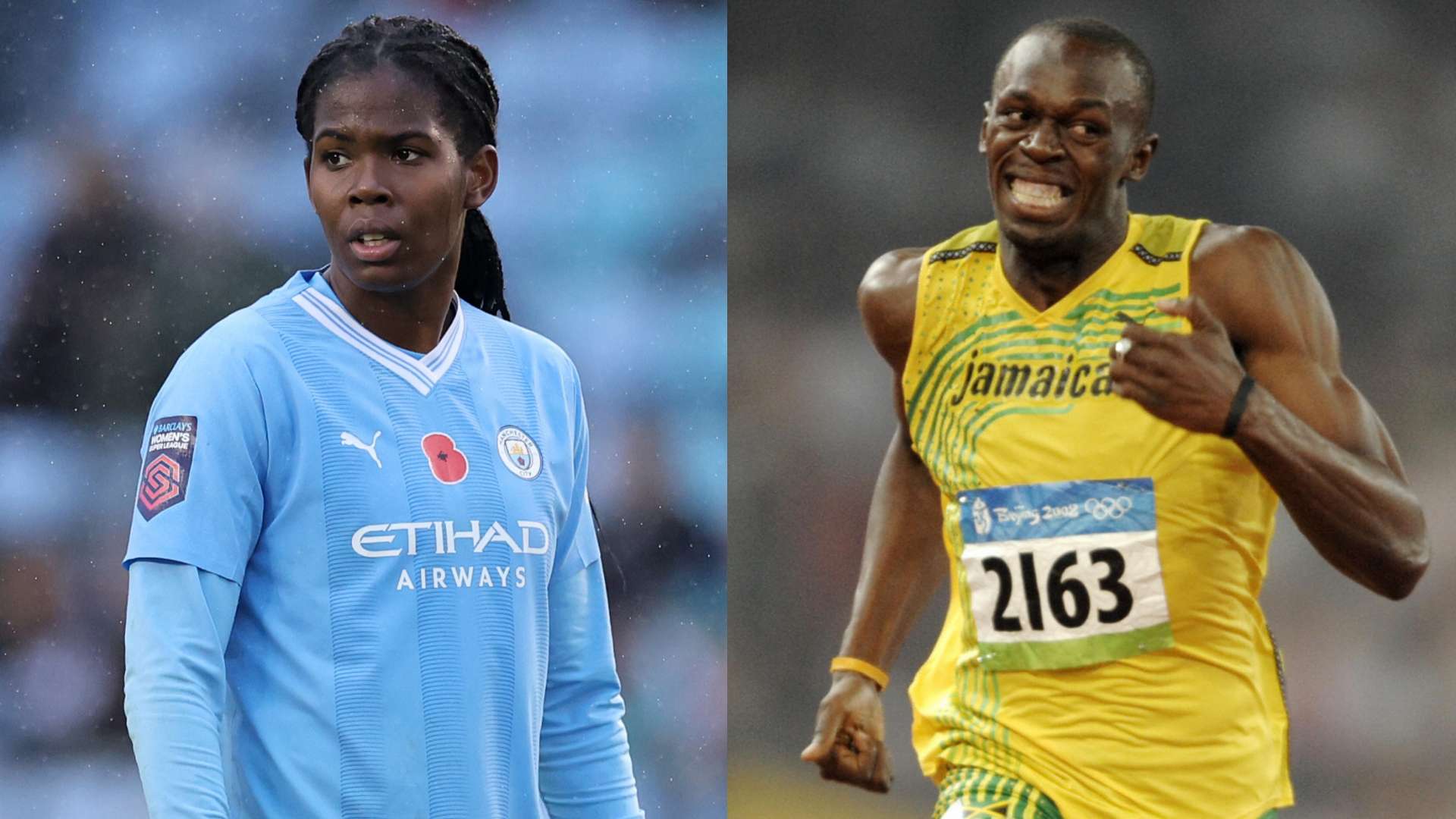 Khadija 'Bunny' Shaw of Man City and Usain Bolt