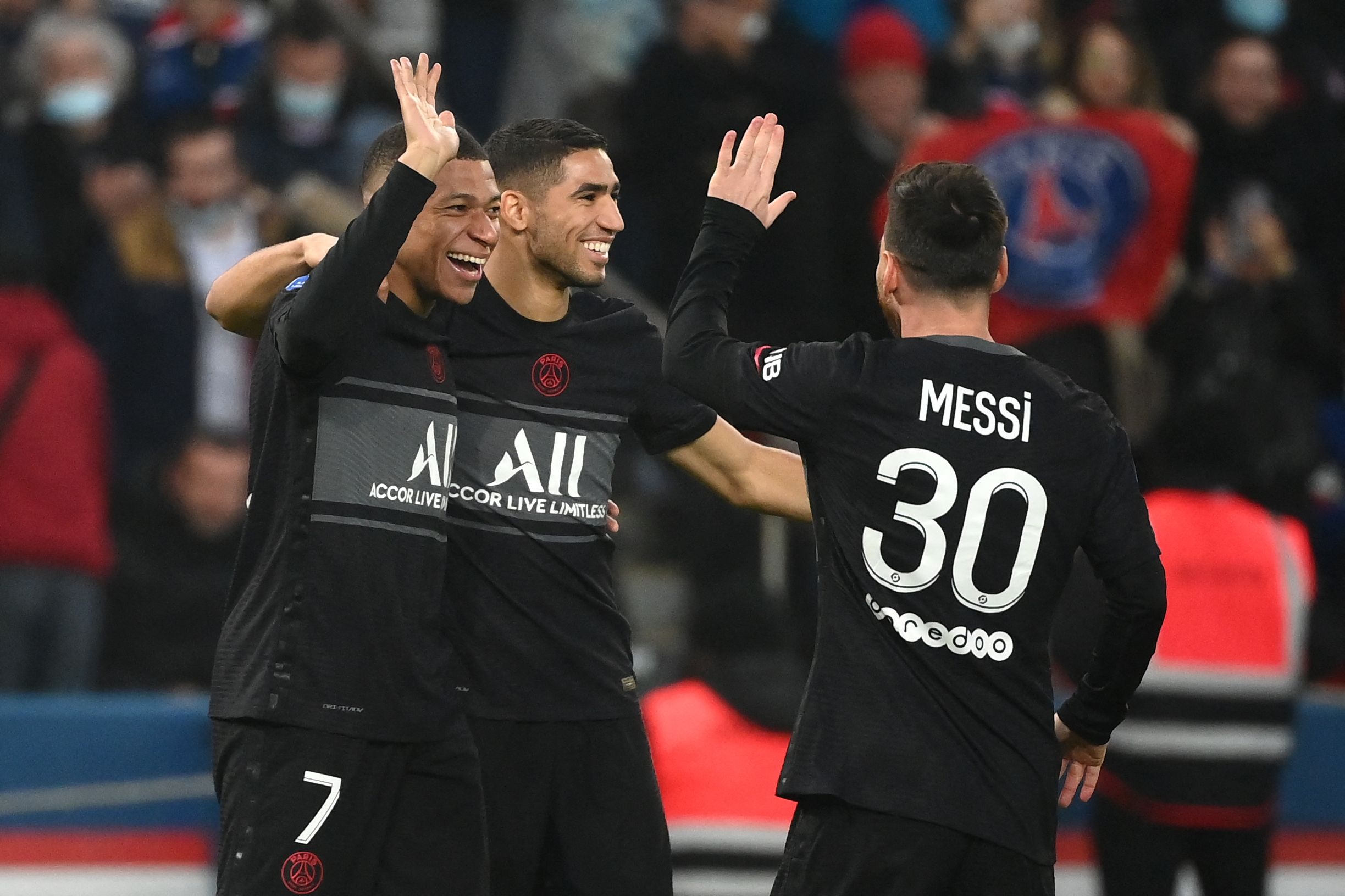 Kylian Mbappé, Achraf Hakimi et Lionel Messi 