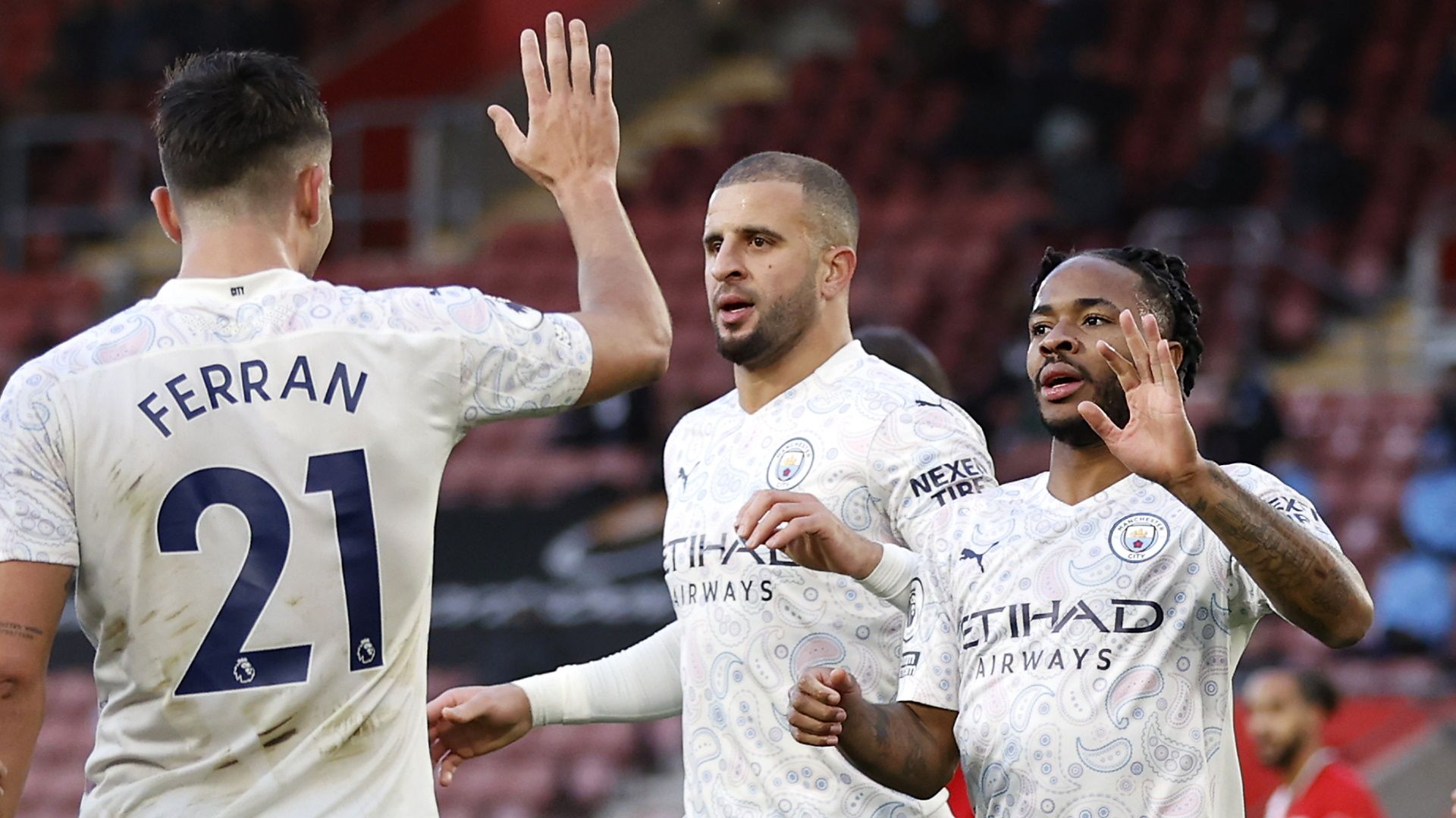 Ferran Torres Kyle Walker Raheem Sterling Manchester City 2020-21