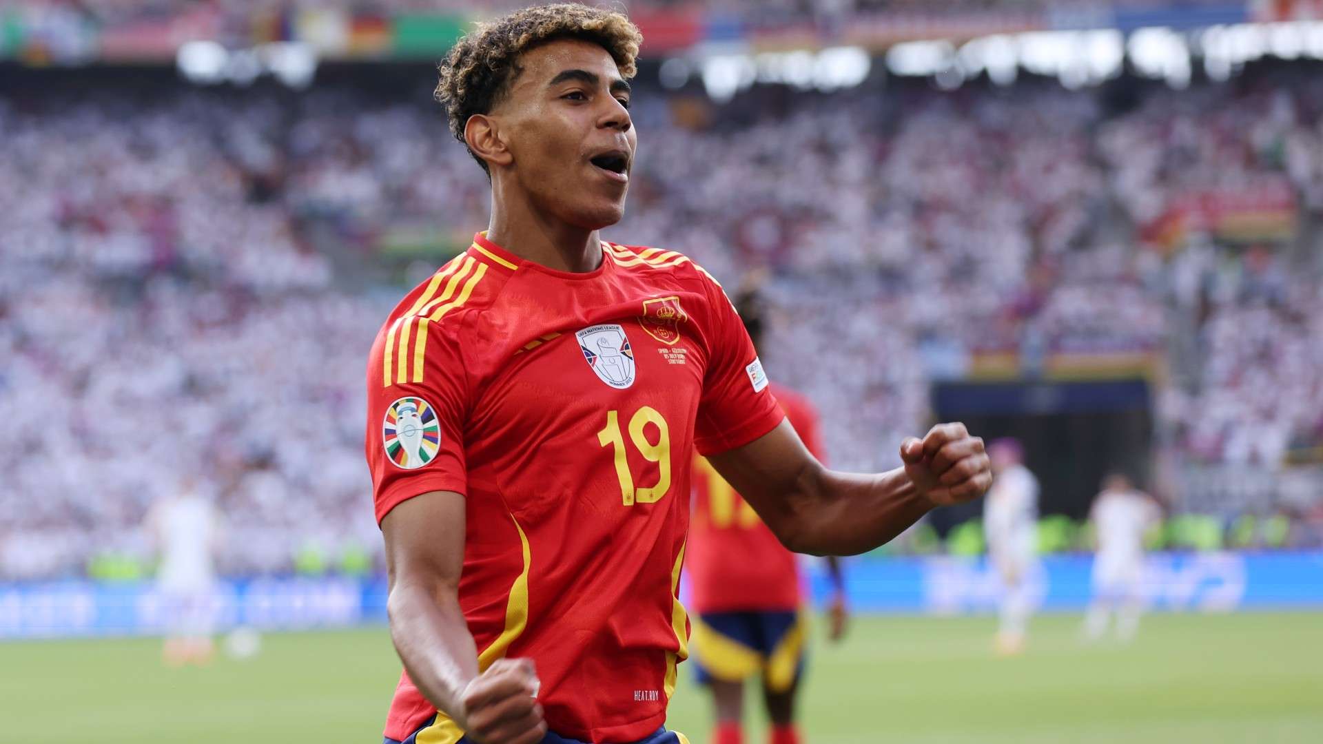 Lamine Yamal of Spain celebrates