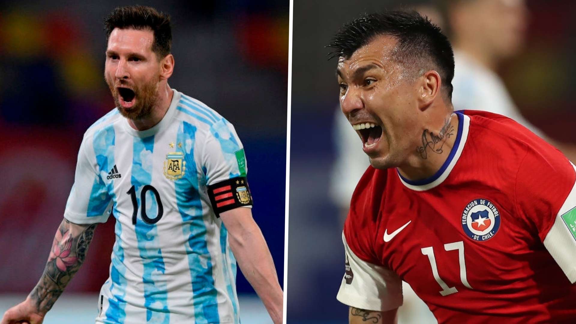 lionel messi y gary medel gritan gol en un argentina chile