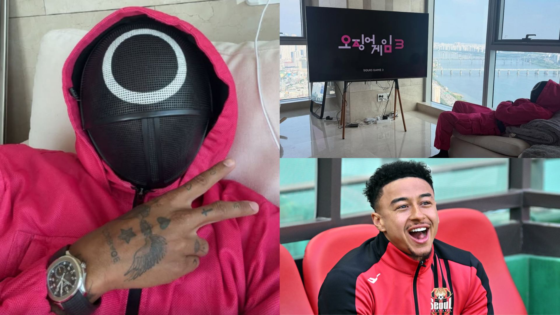 Jesse Lingard dressed as Squid Game pink guard